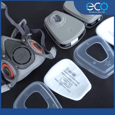 Mặt nạ phòng độc 3M 6100/ 6200 với phin lọc 6001 kết hợp tấm lọc bụi 5N11 cùng nắp giữ 501