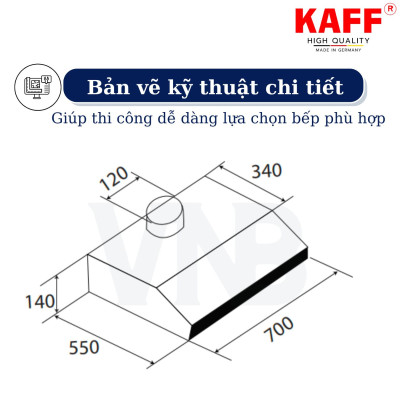 Máy hút mùi âm tủ màu bạc 700mm KAFF KF-70I - Hàng Chính Hãng