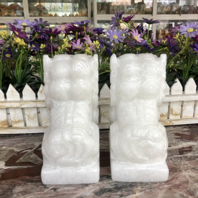 Cặp Kỳ Lân phong thủy đá cẩm thạch trắng - Cao 15 cm