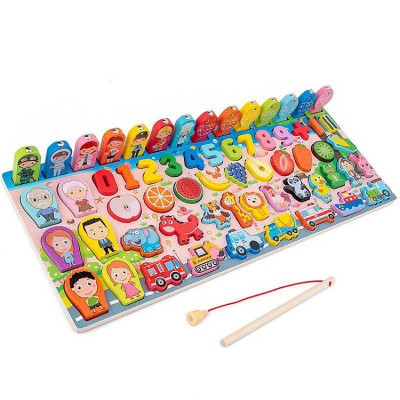 Bộ Đồ Chơi Gỗ Xếp Khối, Giáo Cụ Montessori Ghép chữ, Ghép số, Câu Cá, Ghép Hình Cho Bé WOODRABIT - Chính Hãng Toy kid 