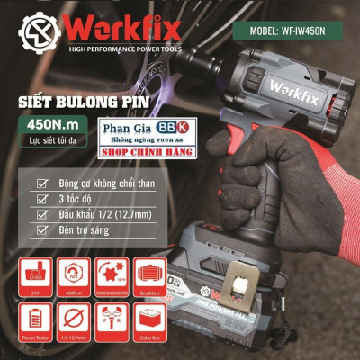 Máy Siết Bulong Pin 10 Cell Workfix 21V Lực Siết 450Nm - Motor 100% Ruột Đồng - Động Cơ Không Chổi Than - Bảo Hành 12T