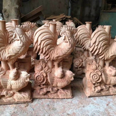 TƯỢNG GIA ĐÌNH GÀ BẰNG GỖ HƯƠNG ĐÁ KT 40×24×14CM