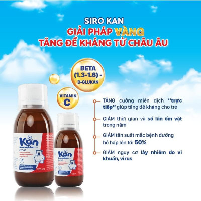 [Mua 2 Tặng 1 Canxi KidWell] 2 Siro Kan Imuno Glukan hỗ trợ miễn dịch nâng cao sức đề kháng cho bé - Chai 120ml