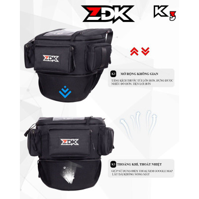 Túi treo xe máy chính hãng ZDK K3, nhiều ngăn, túi treo đầu xe, túi treo ghi đông xe máy chứa đồ dùng, cảm ứng điện thoại tốt - Hàng chính hãng