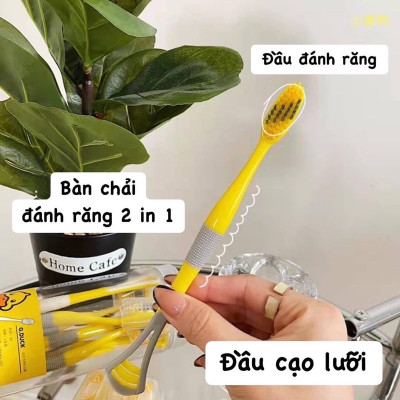 Đồ dùng vệ sinh -Hộp 8 cây bàn chải 2 in 1  cho bé ,kèm dụng cụ cạo lưỡi ,giúp giảm vi khuẩn gây sâu răng và hôi miệng ,cán cầm chống trượt ,lông bàn chải sợi tơ siêu mềm , giúp chải răng sạch hơn ,an toàn và tiện lợi
