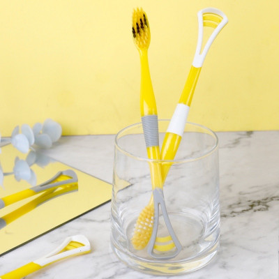Đồ dùng vệ sinh -Hộp 8 cây bàn chải 2 in 1  cho bé ,kèm dụng cụ cạo lưỡi ,giúp giảm vi khuẩn gây sâu răng và hôi miệng ,cán cầm chống trượt ,lông bàn chải sợi tơ siêu mềm , giúp chải răng sạch hơn ,an toàn và tiện lợi