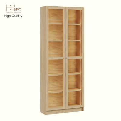 HAPPY FURNITURE , Kệ sách 6 tầng cửa kính đèn LED - CATY, KSA_074_LED , 80cm x 30cm x 202cm DxRxC