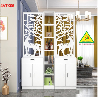 Vách ngăn phòng khách, vách ngăn tủ kệ bằng gỗ 4VTK06- Nội thất lắp ráp Viendong adv