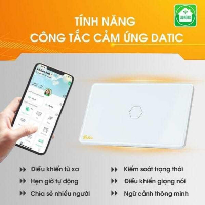 Công Tắc Hunonic Wifi Datic 2 Nút Ấn Chữ Nhật, Bật Tắt Từ Xa Trên Điện Thoại Và Ra Lệnh Giọng Nói