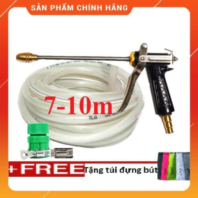 Bộ dây vòi xịt nước rửa xe,tưới cây ,tăng áp 3 lần,loại 7m.10m 206318 đầu đồng,đai,nối nhựa v+ túi đựng bút