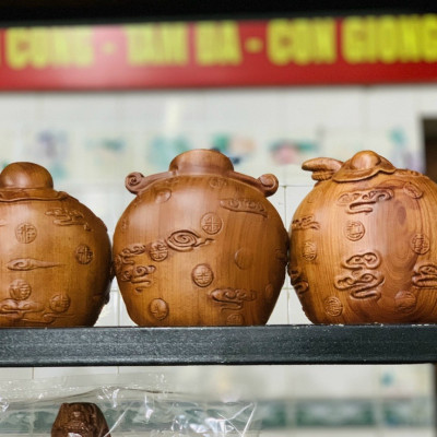 Bộ tam đa phúc lộc thọ mini bằng gỗ hương đá kt cao 10×8×8cm