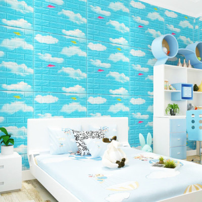 Bộ 15 Tấm Xốp Dán Tường 3D Hoạt Hình Bầu Trời Dễ Thương, Dày Dặn Chống Va Đập