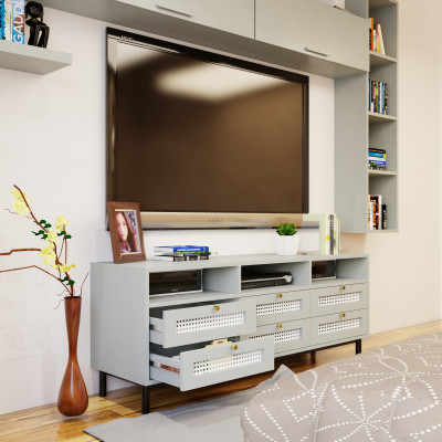 [Happy Home Furniture] ROTAN, Kệ TV 6 ngăn kéo - chân sắt , 150cm x 40cm x 57cm ( DxRxC), KTV_034
