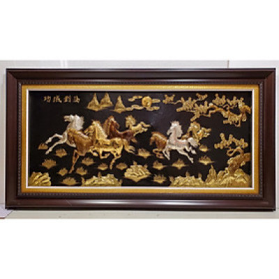 Tranh đồng vàng  nguyên chất 100%liền tấm mạ bạc vàng 24k -Mã Đáo Thành Công -A108s