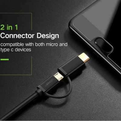 Ugreen UG30177US142TK 1.5M màu đen Cáp USB-A 2.0 sang Micro USB + USB-C - HÀNG CHÍNH HÃNG