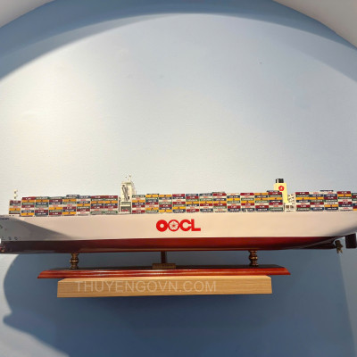 Mô Hình Thuyền Gỗ Phong Thủy Gia Nhiên, Thuyền Container Gỗ OOCL GERMANY, Dài 100cm, Cao Cấp Loại 1