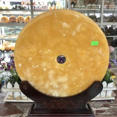 Đồng tiền, đồng điếu may mắn phong thủy chiêu nạp tài lộc đá ngọc hoàng long - Đường kính 30 cm