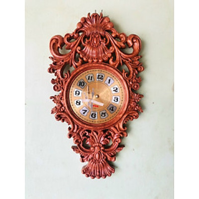 Đồng hồ treo tường trạm khắc hoa la tây cổ điển bằng gỗ hương đá kt 61×35×3,5cm