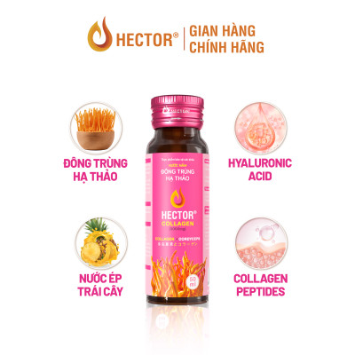 Bộ 2 Hộp 10 Chai Nước Uống Đông Trùng Hạ Thảo HECTOR Collagen chống lão hóa da cấp ẩm (20x50ml)