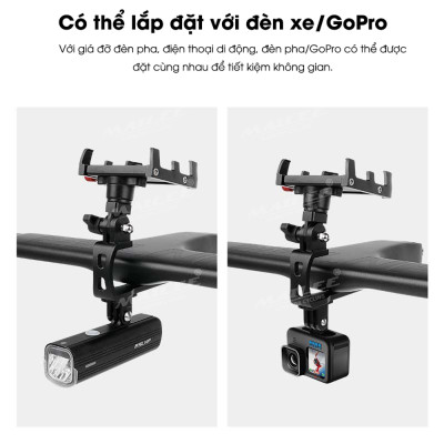 Giá đỡ điện thoại di động hợp kim nhôm cho xe đạp ELZ-01, gắn trên xe đạp touring, điều chỉnh dọc 180 độ, xoay ngang 360 độ, có thể gắn camera - Mai Lee