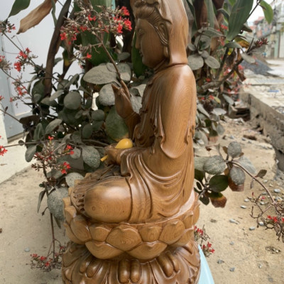 Tượng phật bà quan âm bồ tát bằng gỗ bách xanh thơm phức kt cao 40×21×20cm 