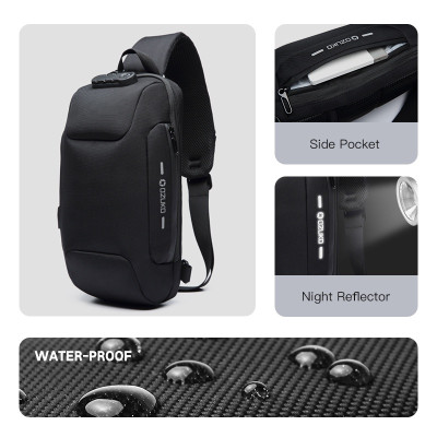 Túi đeo ngực Ozuko làm từ vải oxford chống thấm nước có cổng sạc usb thích hợp mang đi du lịch cho nam