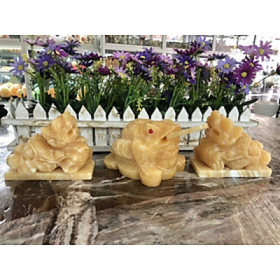 Bộ combo Tỳ Hưu dài 13cm và Tượng Cóc Ba Chân, Cóc Ngậm Tiền, Thiềm Thừ phong thủy dài 12cm chiêu nạp tài lộc đá ngọc hoàng long