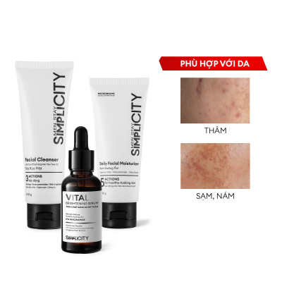 Serum Men Stay Simplicity sáng da mờ thâm với Niacinamide 5% Vital Facial Skin Brightening 30ml