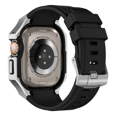 Ốp Case Vỏ Thép Không Gỉ bảo vệ tích hợp dây đeo Fluororubber cho Apple Watch Ultra / Apple Watch Ultra 2 49mm - Hàng Chính Hãng