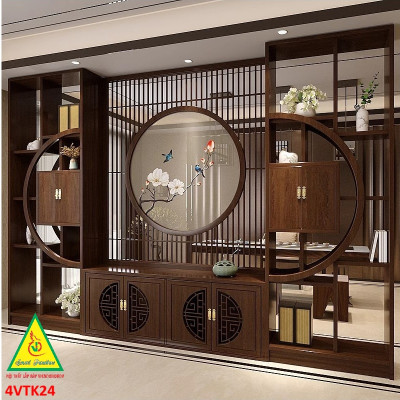 Vách ngăn phòng khách, vách ngăn tủ kệ bằng gỗm bình phong tranh 4VTK24 - NỘI THẤT LẮP RÁP VIENDONGADV