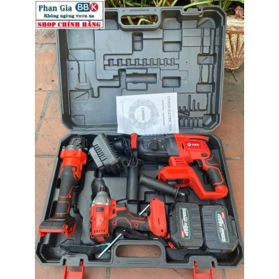 Bộ Combo Máy Khoan Đục Bê Tông, Máy Mài Và Bulong Dùng Pin KEN199V, 2 Pin 15Cell, Máy Khoan Đục Bê Tông Siêu Khỏe