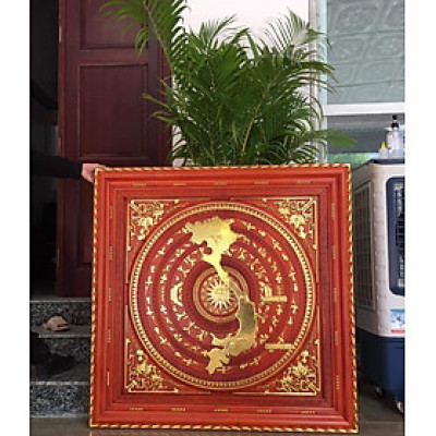 Tranh treo tường trạm khắc trống đồng kết hợp hình chữ s bằng gỗ hương đỏ mặt rộng 107×107×5cm