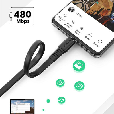 Ugreen UG10976US333TK 2M 2.0 PD 20v 3A màu đen USB type C Cáp sạc và truyền dữ liệu máy tính ra điện thoại - HÀNG CHÍNH HÃNG