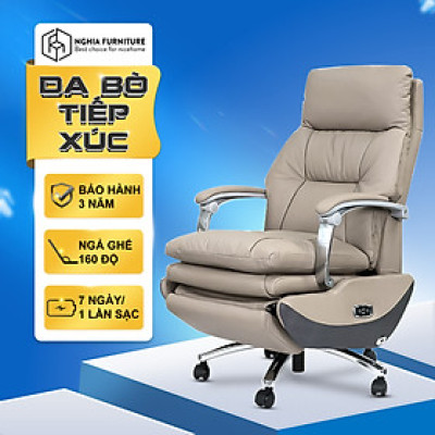 Ghế giám đốc Nghiafurniture Master Pro 02, Da bò, Thiết kế công thái học, tích hợp pin, sạc usb