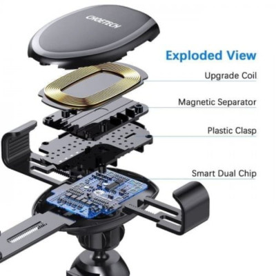 Bộ giá đỡ điện thoại Choetech T536 tích hợp sạc không dây dùng kẹp khe gió hoặc dán taplo trên ô tô (hàng chính hãng)