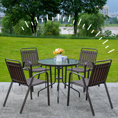 Ghế sắt ngoài trời Nội thất Capta CC2032-T mặt và lưng ghế gỗ nhựa chịu nắng mưa Ghế ăn xếp chồng cho nhà hàng sân vườn, sân thượng – Outdoor Chair