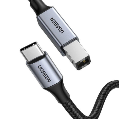Ugreen UG80807US370TK 2M 2.0 đầu bọc nhôm dây dù chống nhiễu màu xám cáp USB type C ra usb B máy in - HÀNG CHÍNH HÃNG