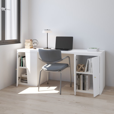 HAPPY FURNITURE , Bàn làm việc 4 cửa mở - DALEY , BAN_157 , 180cm x 59cm x 75cm DxRxC
