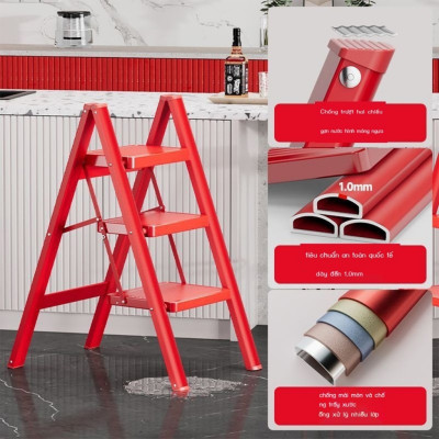 Thang ghế chữ A gấp gọn 3- 4 bậc bản to an toàn FUJIHOME nhập khẩu đa năng xếp gọn chính hãng thép Cacbon chống gỉ bền