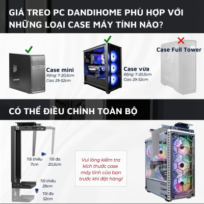 Giá treo PC, giá đỡ CPU gắn bàn DandiHome có thể điều chỉnh độ rộng-cao, bảo hành 1 năm