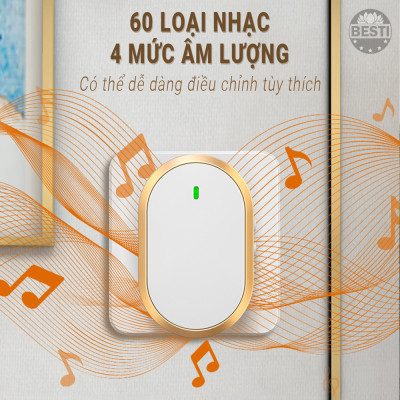Chuông Cửa Không Dây Thông Minh Besti YBT01 (1 Nút Bấm, 1 Chuông ), Chống Nước, Khoảng Cách Sử Dụng Hiệu Quả 300M, 60 Loại Nhạc Chuông, 4 Mức Điều Chỉnh Âm Lượng - Hàng Chính Hãng