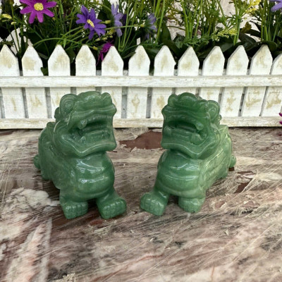 Cặp Tỳ Hưu phong thủy đá thạch anh xanh Aventurine - Dài 10 cm