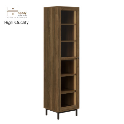 [Happy Home Furniture] CATY , Kệ sách 6 tầng cửa kính size nhỏ tích hợp đèn LED - chân sắt , 45cm x 40cm x 180cm (DxRxC), KSA_018_LED