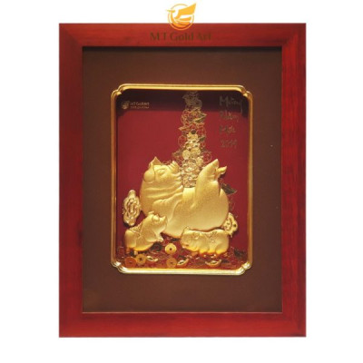 Tranh heo dát vàng  mẫu 03 (26x33cm) MT Gold Art- Hàng chính hãng, trang trí nhà cửa, phòng làm việc, quà tặng sếp, đối tác, khách hàng, tân gia, khai trương 