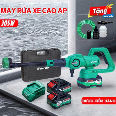 Máy rửa xe dùng pin Workfix WF- PW3825BL, Nút cảm ứng chỉnh 3 cấp tốc độ, Động cơ Không chổi than