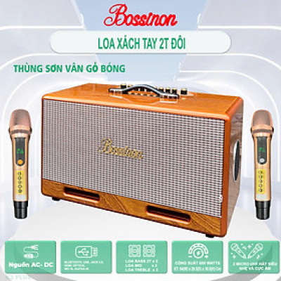 Loa karaoke xách tay K2 PLus Thương hiệu Bossinon công suất 600W-Thùng loa sơn vân gỗ phủ bóng chống trầy, 6 dường tiếng - HÀNG CHÍNH HÃNG