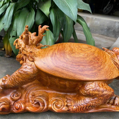 Tượng long quy ( cụ rùa hóa rồng )phong thủy bằng gỗ hương  