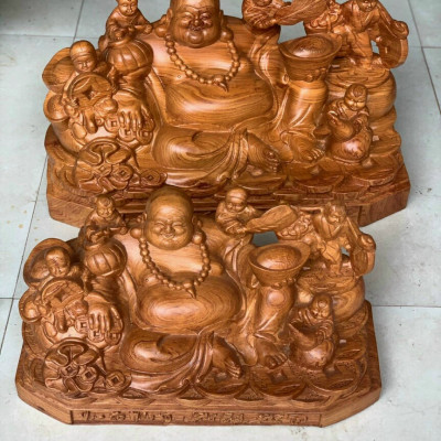 Tượng phật di lặc ngũ phúc bằng gỗ hương liền khối kt 50×28×26cm
