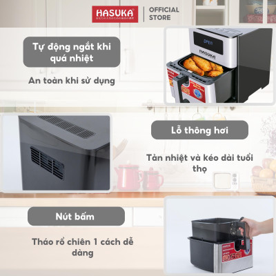 Nồi chiên không dầu HASUKA HSK-399 công suất 1700W, dung tích 8L- thiết kế sang trọng, hiện đại - HÀNG CHÍNH HÃNG (BH 12 tháng)