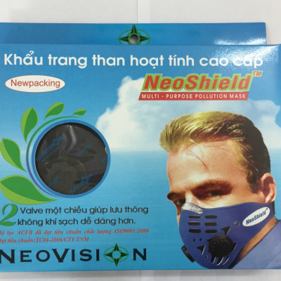 Khẩu trang than hoạt tính cao cấp chính hãng chống bụi PM2.5 , kháng khuẩn bảo vệ hô hấp , có Van thở NeoVision NeoShield (Xanh đậm) Quàng qua gáy